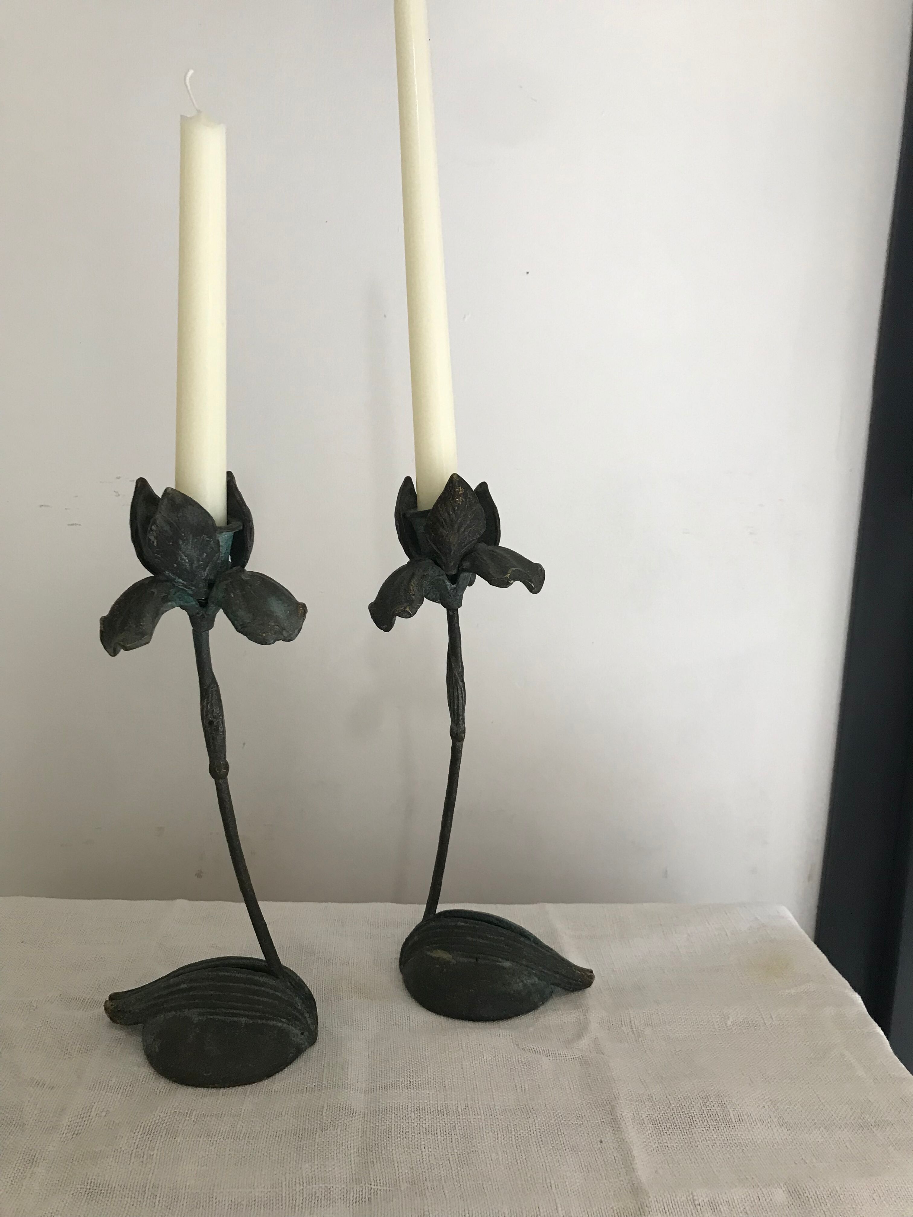 Pair of Iris candlesticks.