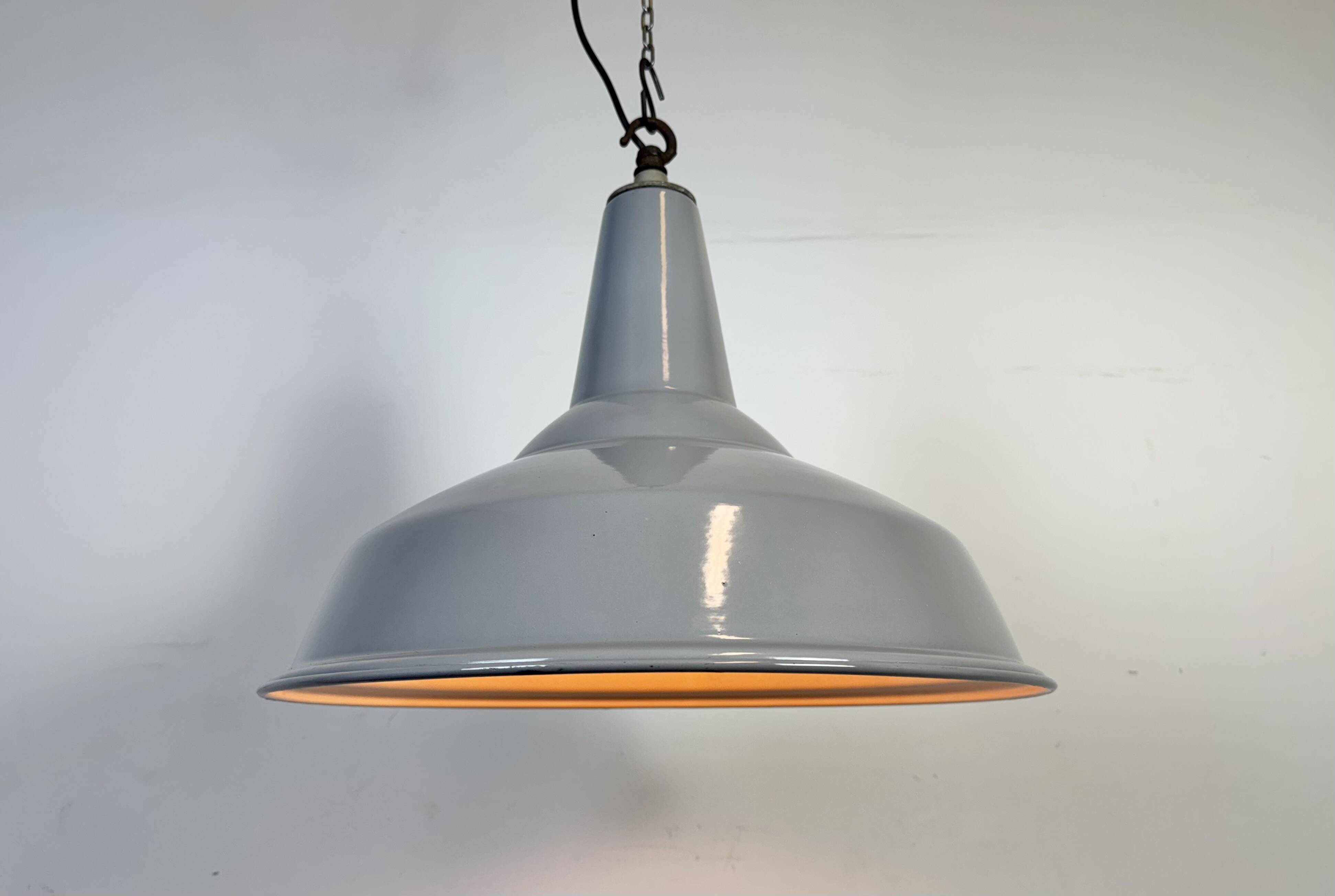 Large Industrial British Grey Enamel Pendant Lamp from Benjamin, 1960s