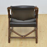 Ensemble de fauteuils en bambou avec sièges en cuir années 1970