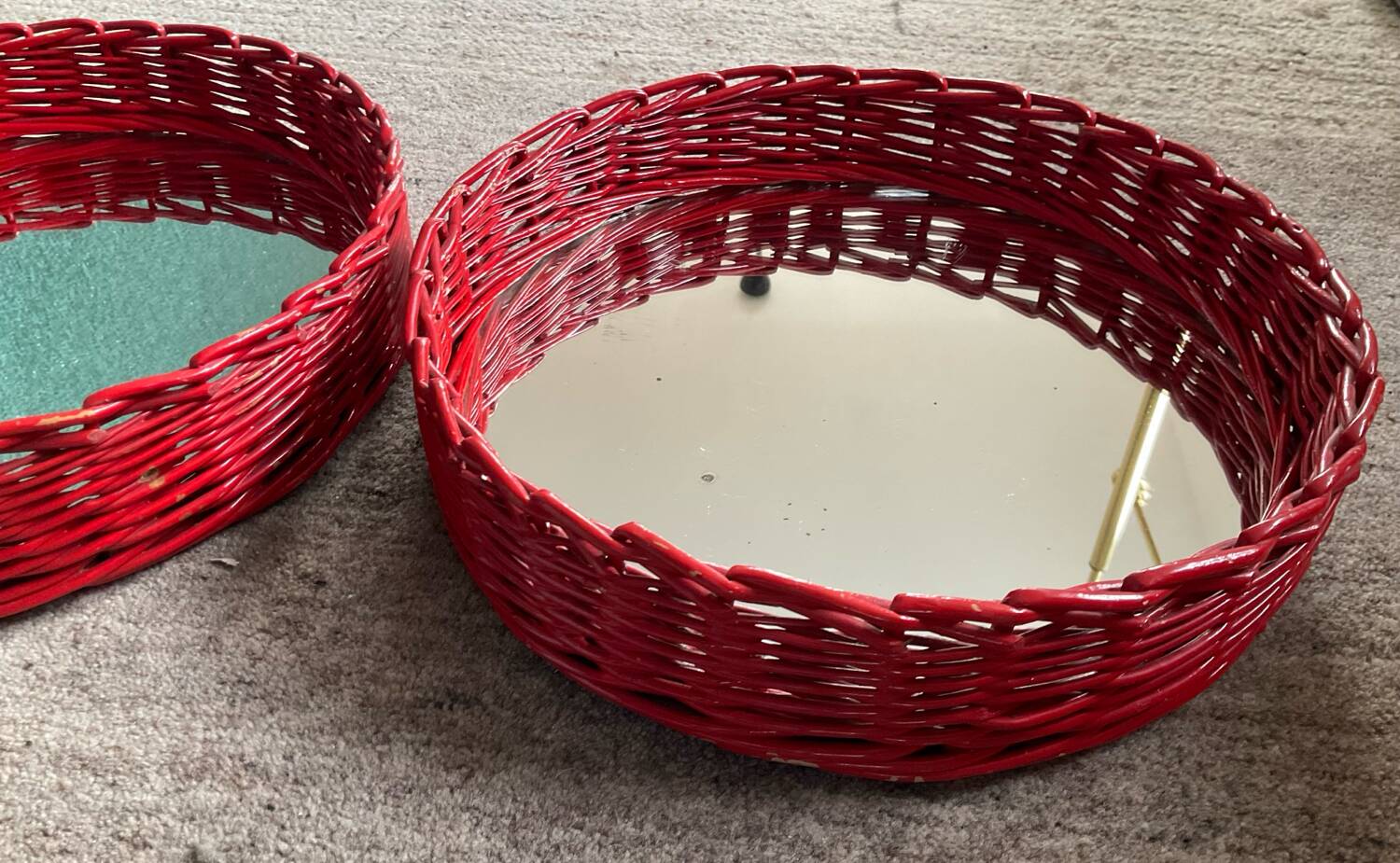 Pair of vintage rattan trays from the 1970s