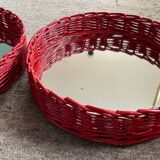 Pair of vintage rattan trays from the 1970s