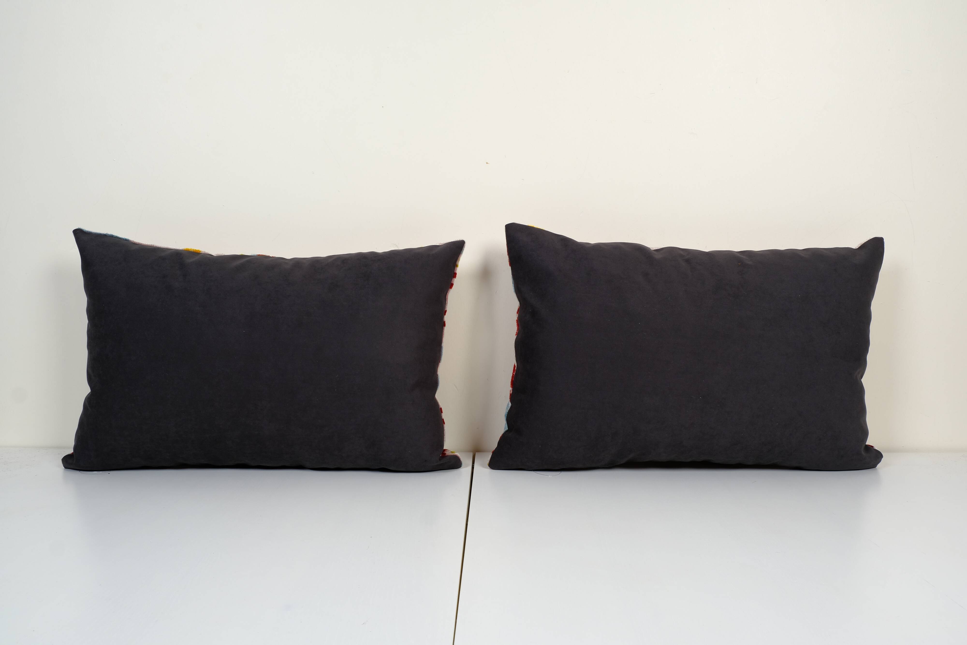 Set of two silk ikat velvet pillows