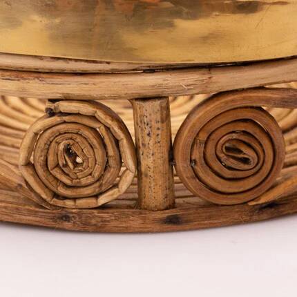 1970s rattan and brass table centrepiece