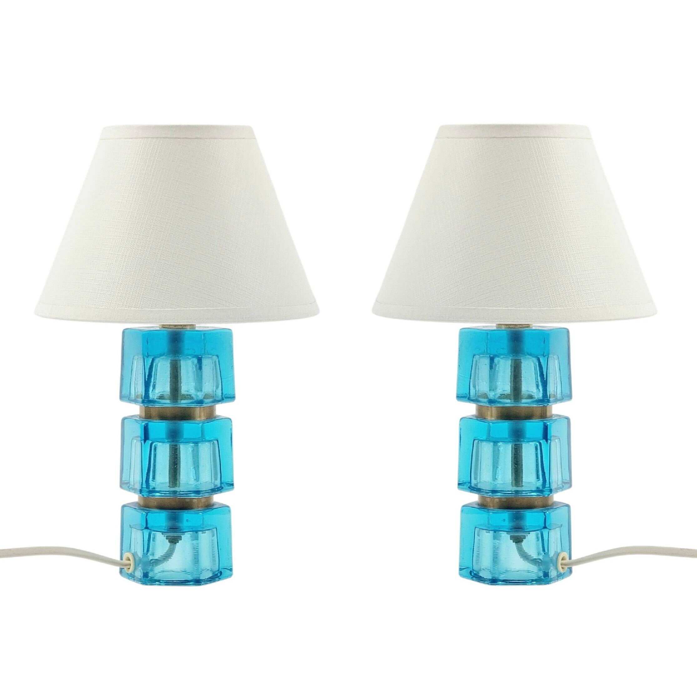 Pair of Mid-Century Glass & Brass Bedside/Table Lamps by C.Fagerlund, 1960s
