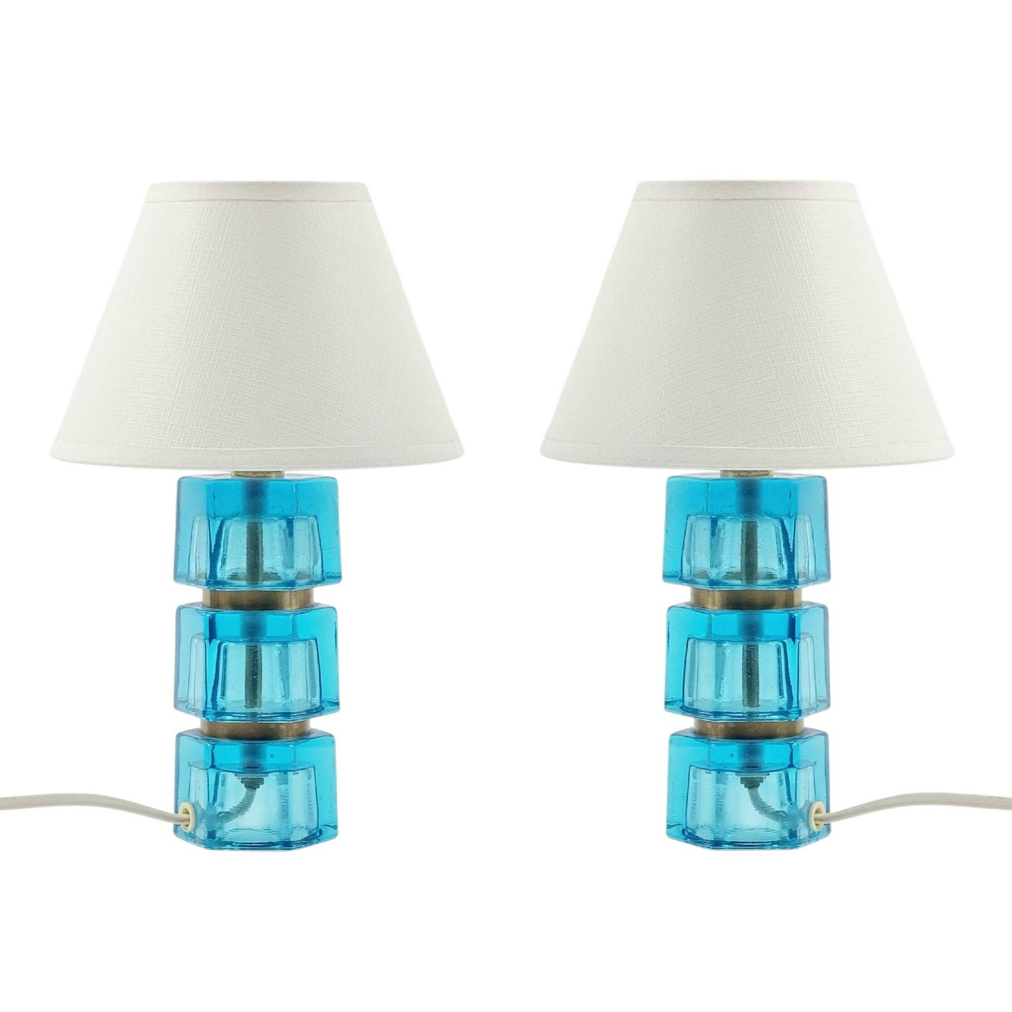 Pair of Mid-Century Glass & Brass Bedside/Table Lamps by C.Fagerlund, 1960s