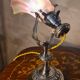 Art Nouveau nickel-plated bronze marine lamp, tri-color opaline tulip shade, 33x