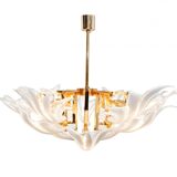 Lustre à feuilles en laiton & verre de Murano 1970s