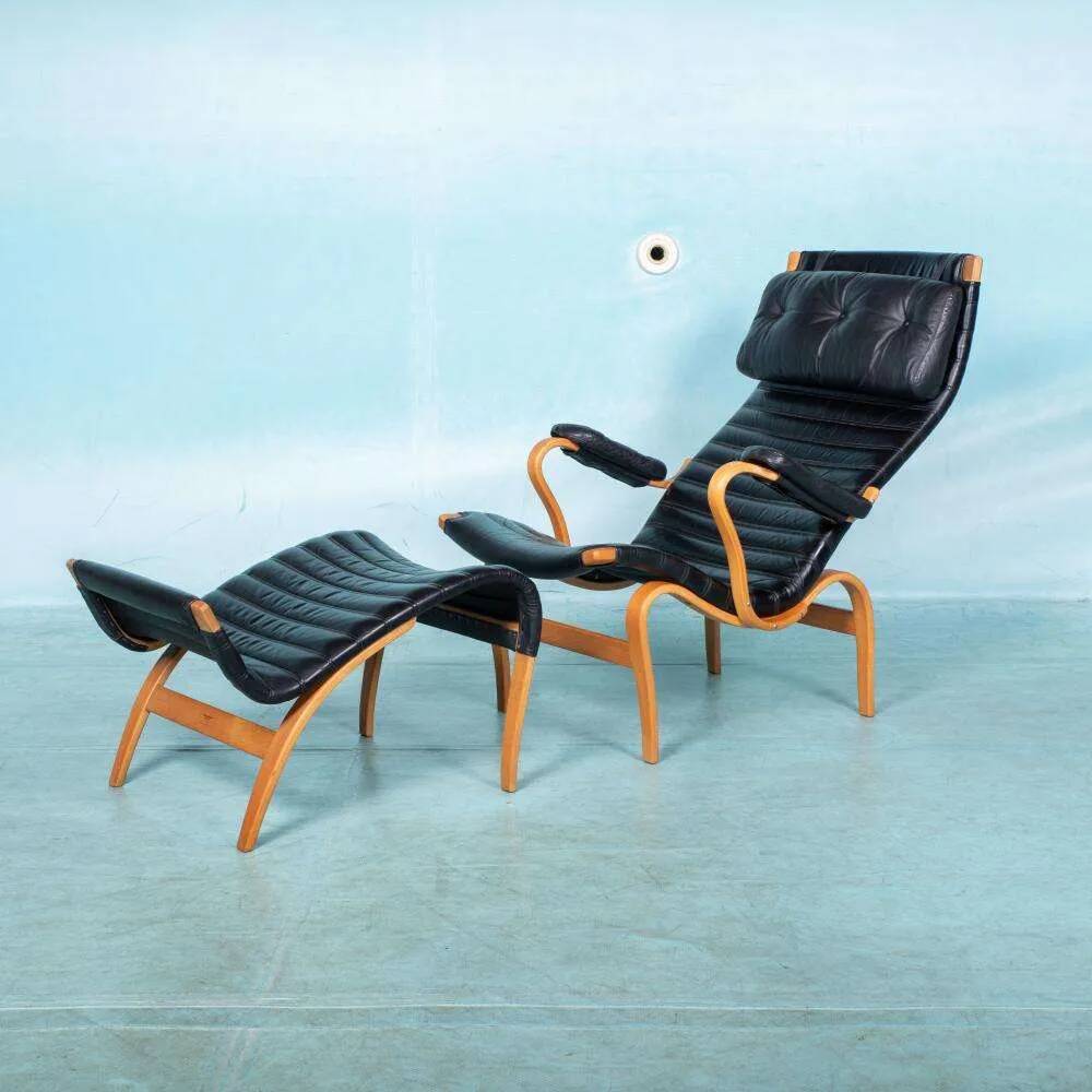 Design lounge armchair & ottoman 70s Bruno Mathsson Pernilla