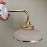 Vintage elbow wall lamp with white and gold granite glass shade
