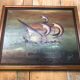 Oil painting on canvas j. peyraud view boats + wood frame #a219