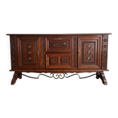 Grand buffet bas rustique en bois massif et fer forgé