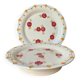 Deux assiettes plates piédouche anciennes Longwy Bagdad