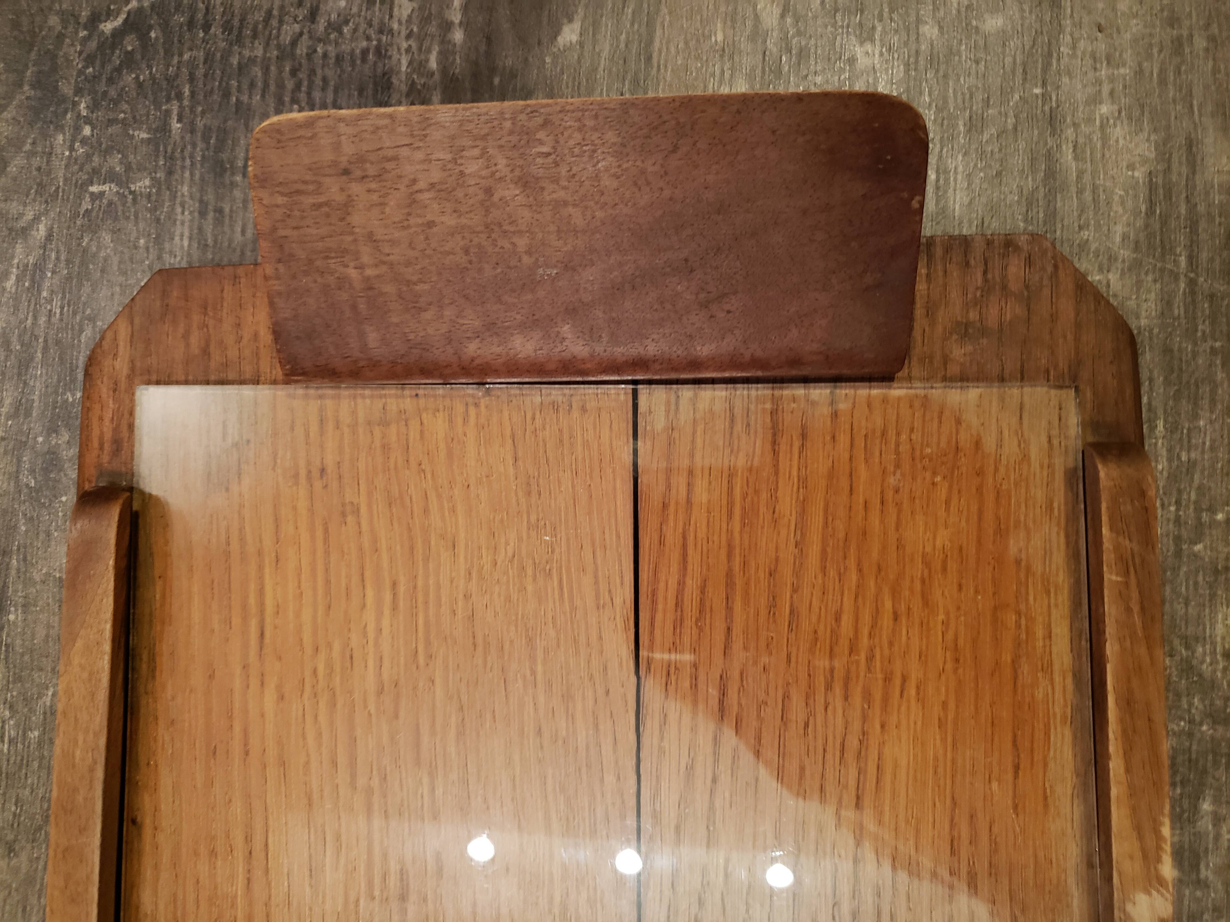 Vintage rectangular wooden serving top with glass plate