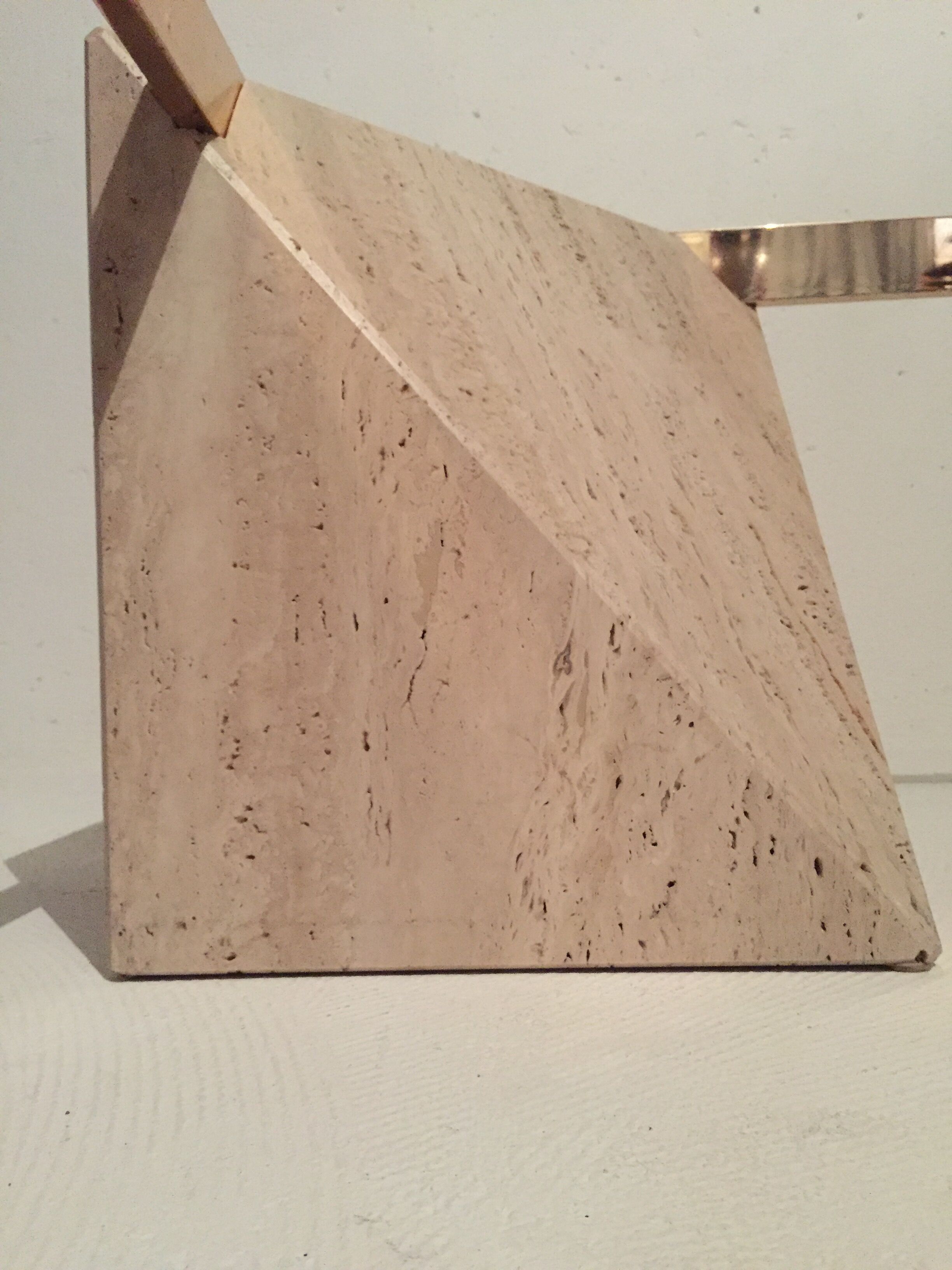 Artedi Italy coffee table in travertine, brass and glass 1970s