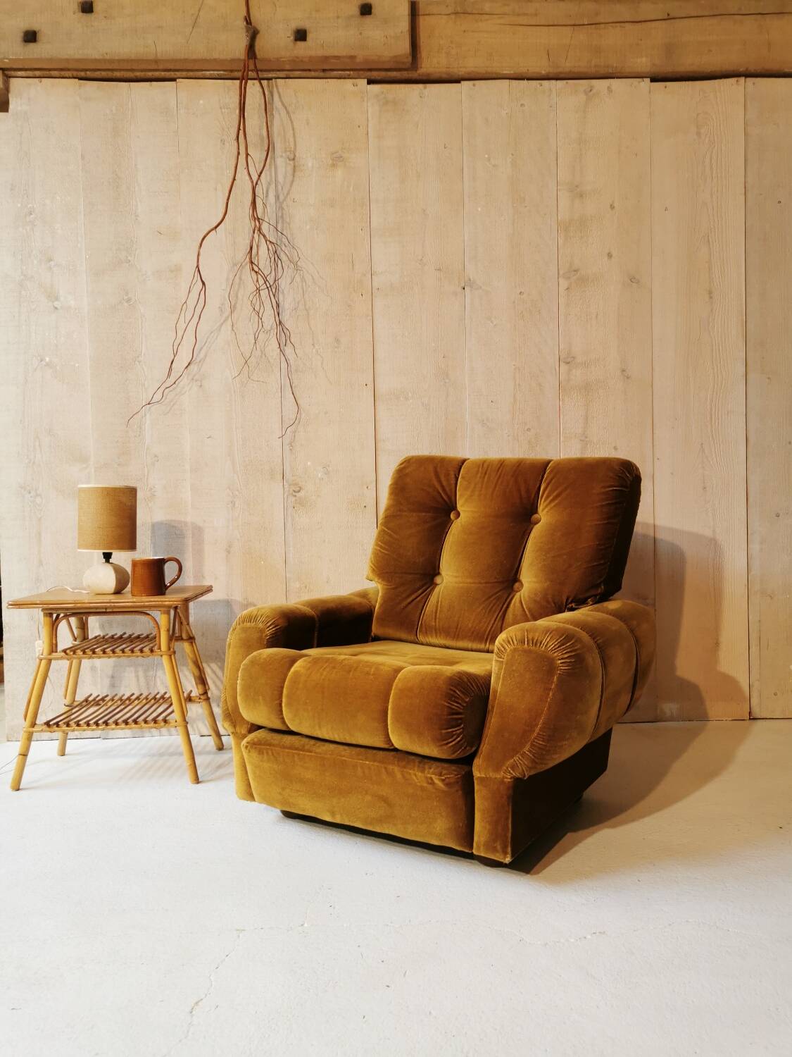 Fauteuil velours vintage