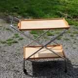 Vintage rolling serving table from the 1950s in chrome metal and wood