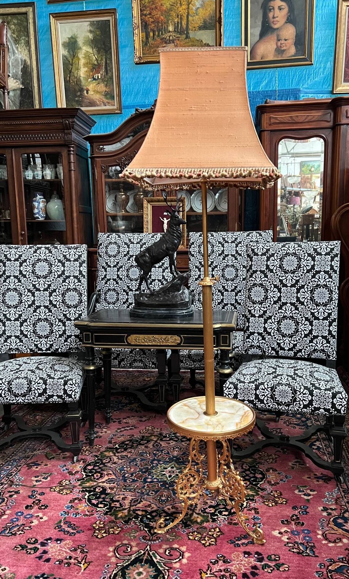 Floor lamp with telescopic base. Bronze, onyx.