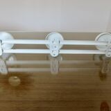 White lacquered metal wall coat rack, 3 hooks, 70s-80s