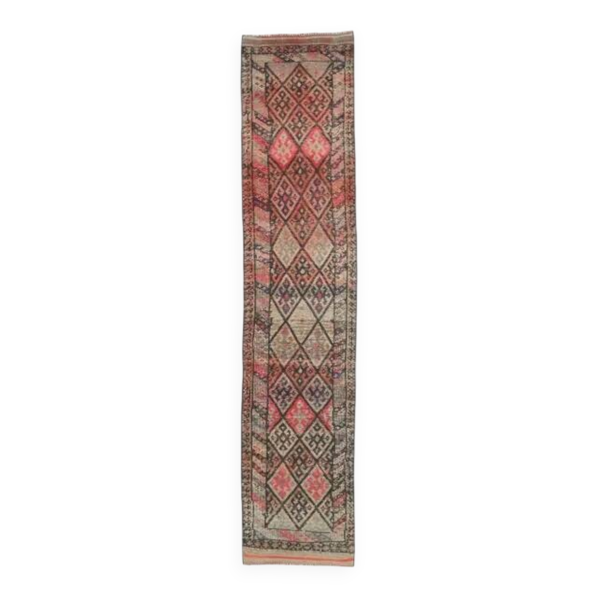 Vintage Turkish Oushak Handmade Wool Cotton Pink Runner Rug 78x376