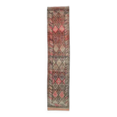 Tapis couloir vintage turc Oushak fait à la main en laine et coton rose 78x376