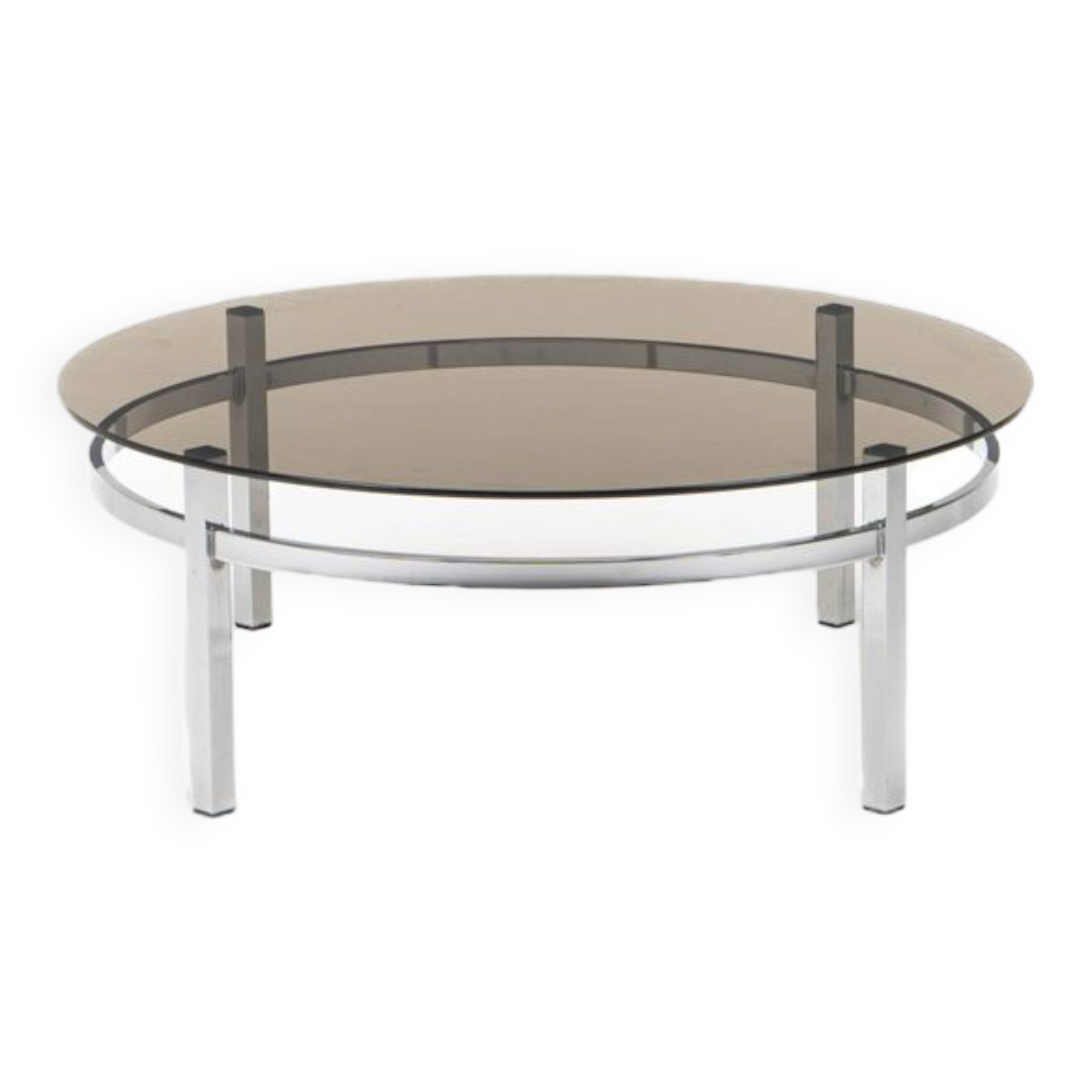 Table basse vintage italienne en chrome et verre fumé