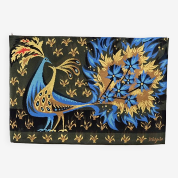 Tapestry “bouquet of blue birds” by Claude Bleynie by the Jean Laurent workshops n*161-500, 1980