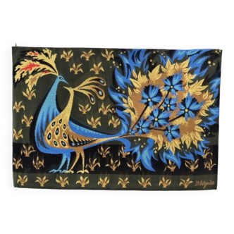 Tapisserie « bouquet d’oiseaux bleu » de claude bleynie par les ateliers jean laurent n*161-500, 1980