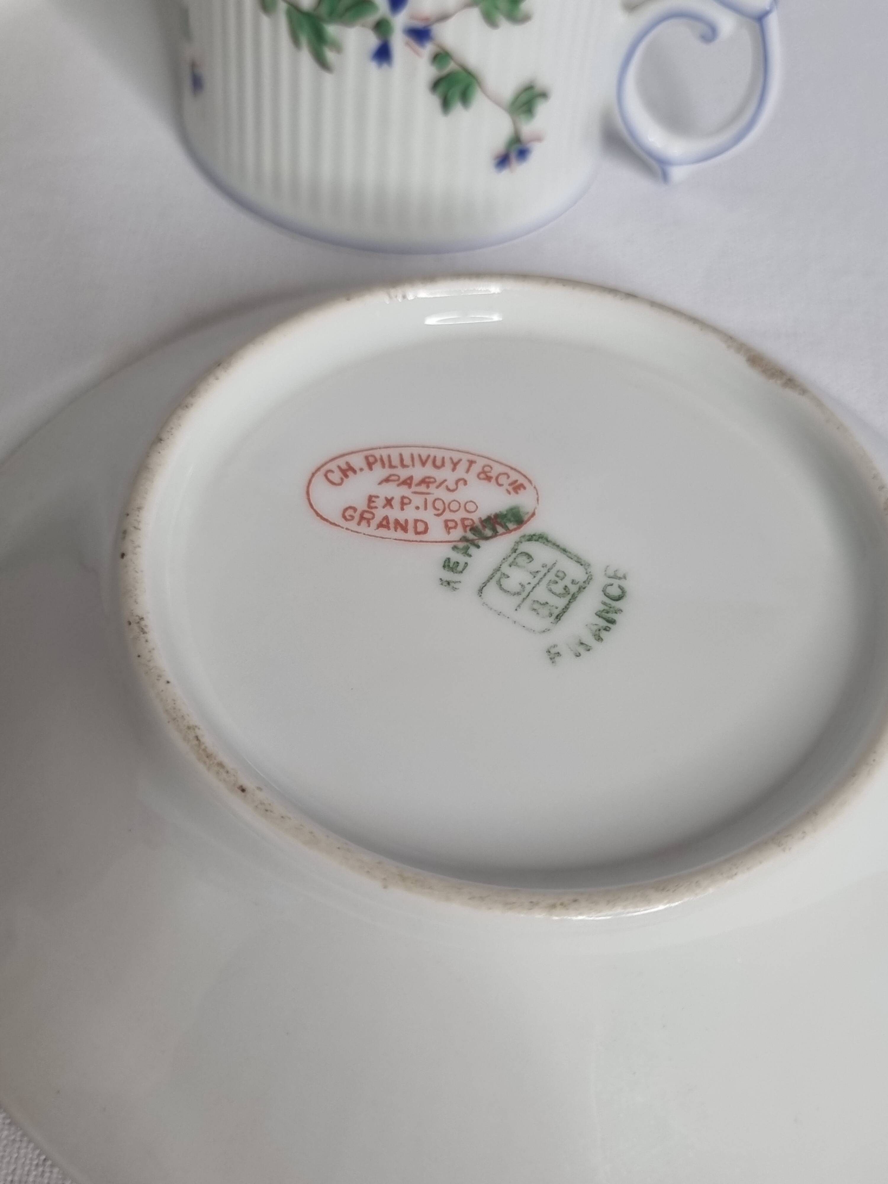 Pillivuyt porcelain tea or coffee service, floral model, Paris exhibition 1900