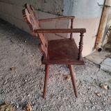 Ancienne chaise a accoudoirs/fauteuil en chêne sculpté- Art populaire fin du XIXe siècle
