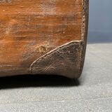 Antique brown travel case with wooden slides from the early 1900s