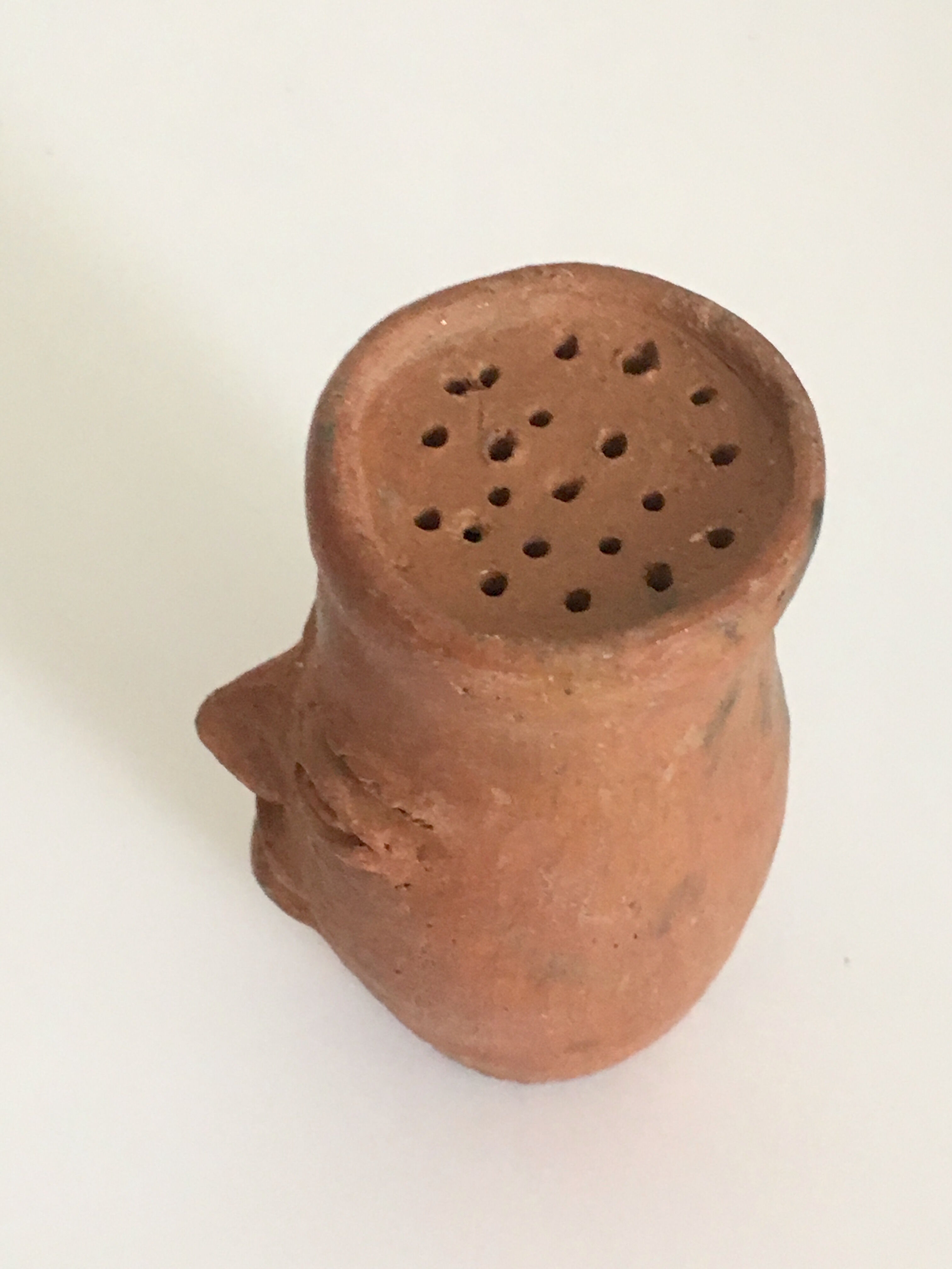 Artisanal terracotta terracotta salt shaker character head sculpture