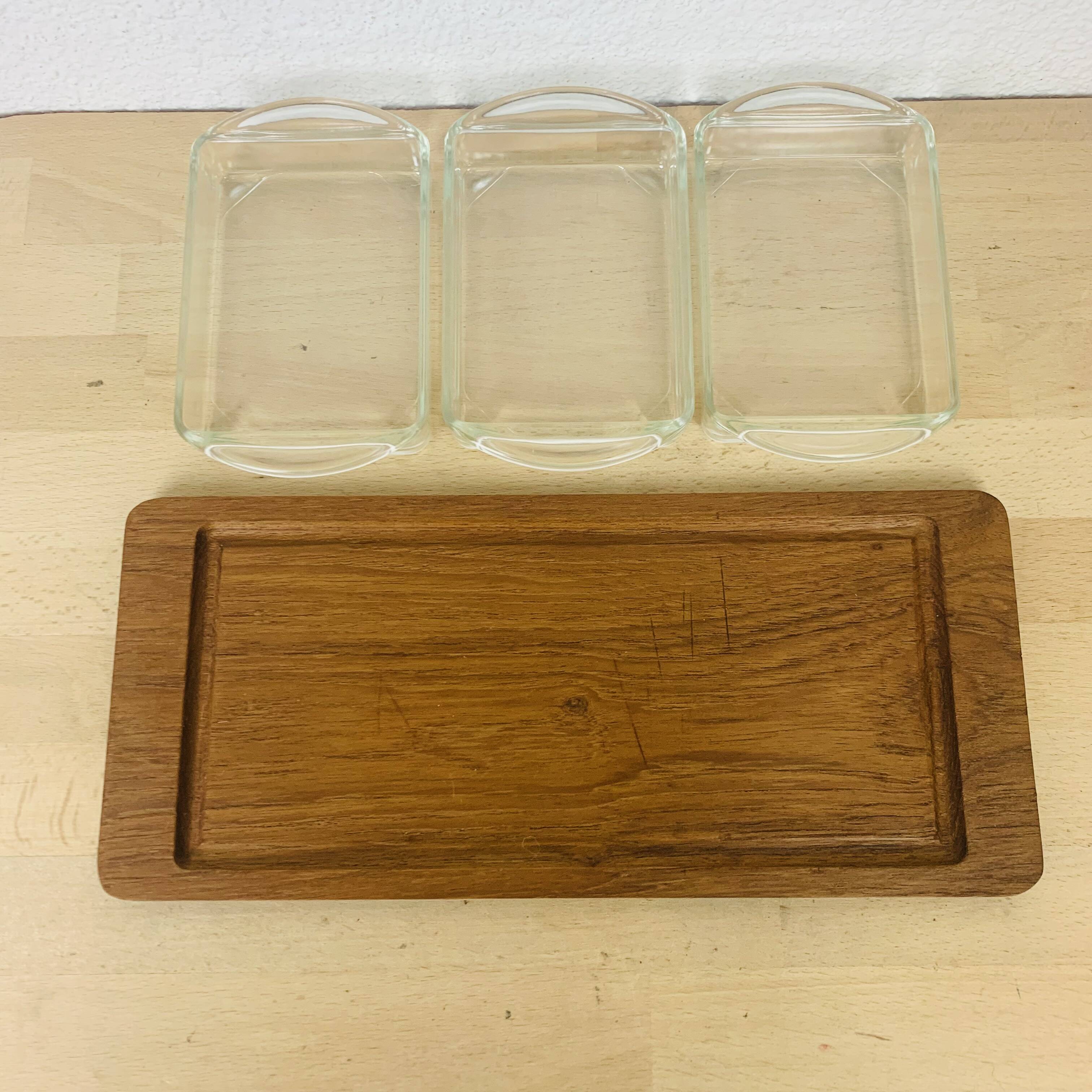 Scandinavian teak and Danish glass aperitif tray 60's