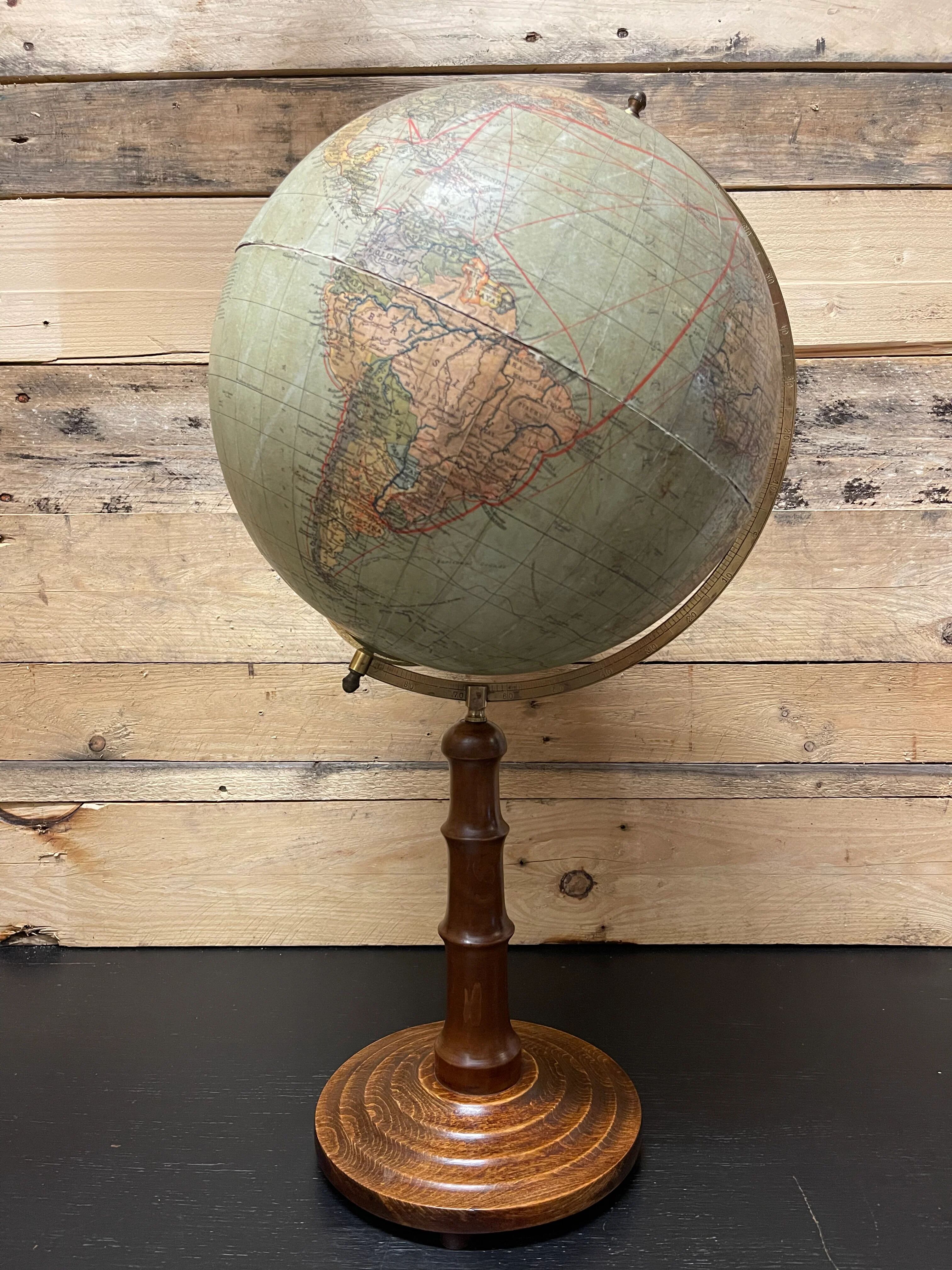 German antique table globe by Paul Räth & Dr A Krause, Leipzig 1920s