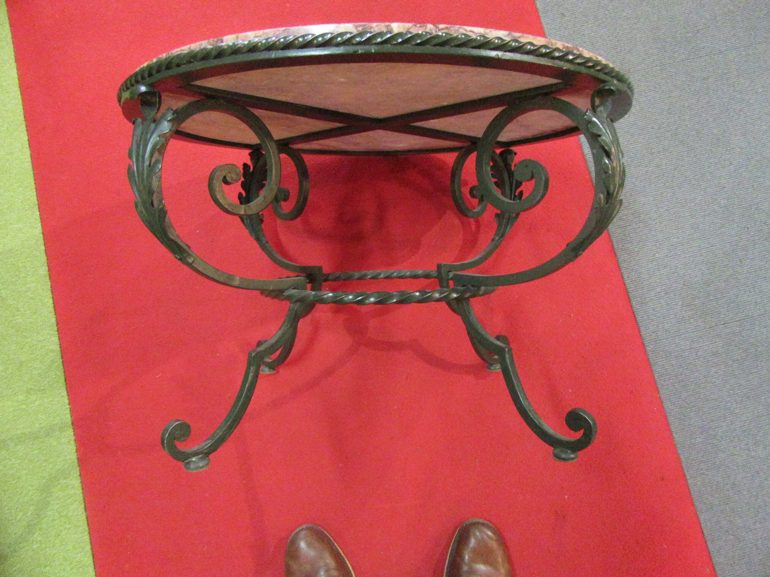 Low wrought iron 1950 marble top side table
