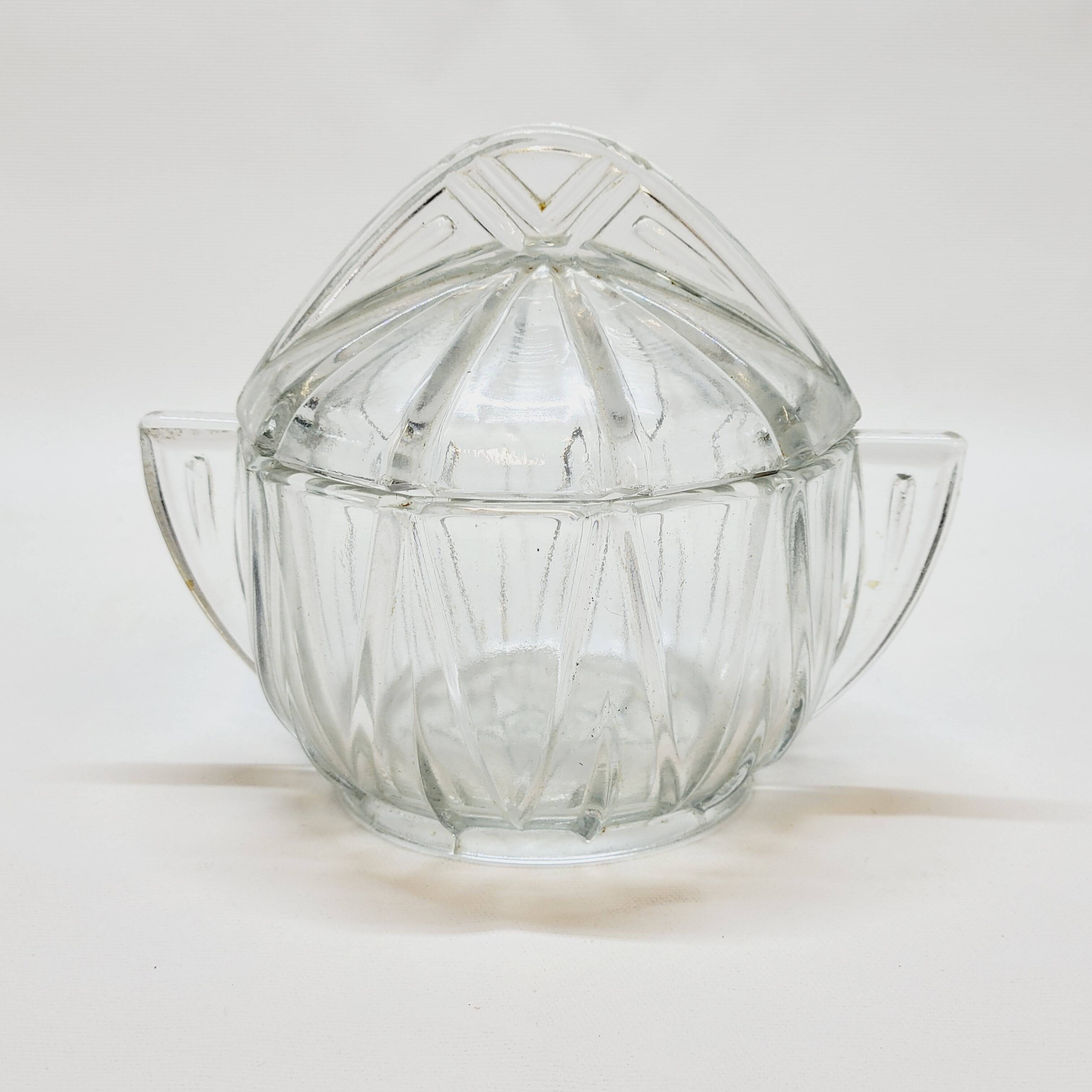 Art deco sugar bowl in molded pressed glass