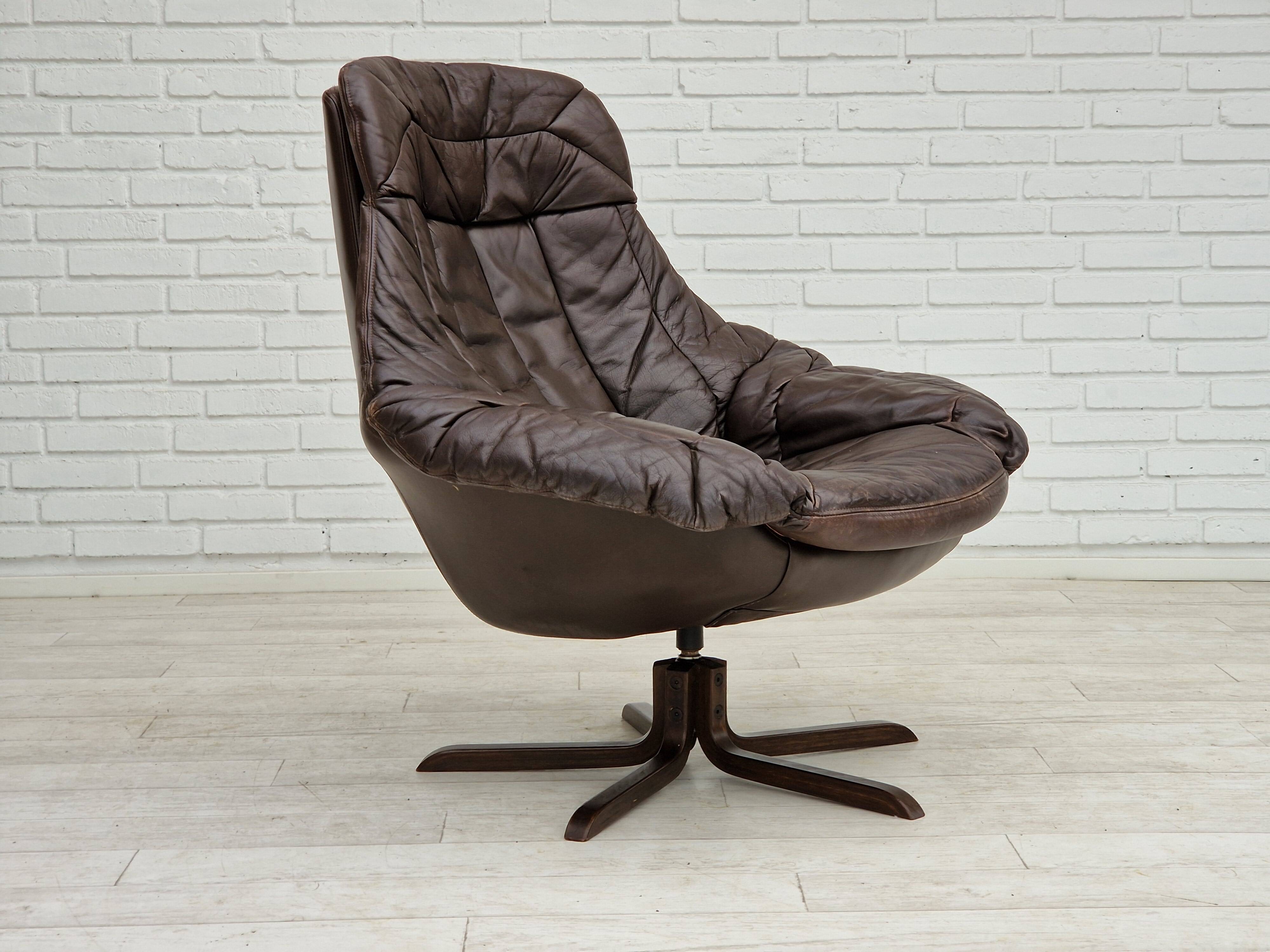 1970s, Vintage Danish leather armchair by H.W.Klein, original condition.
