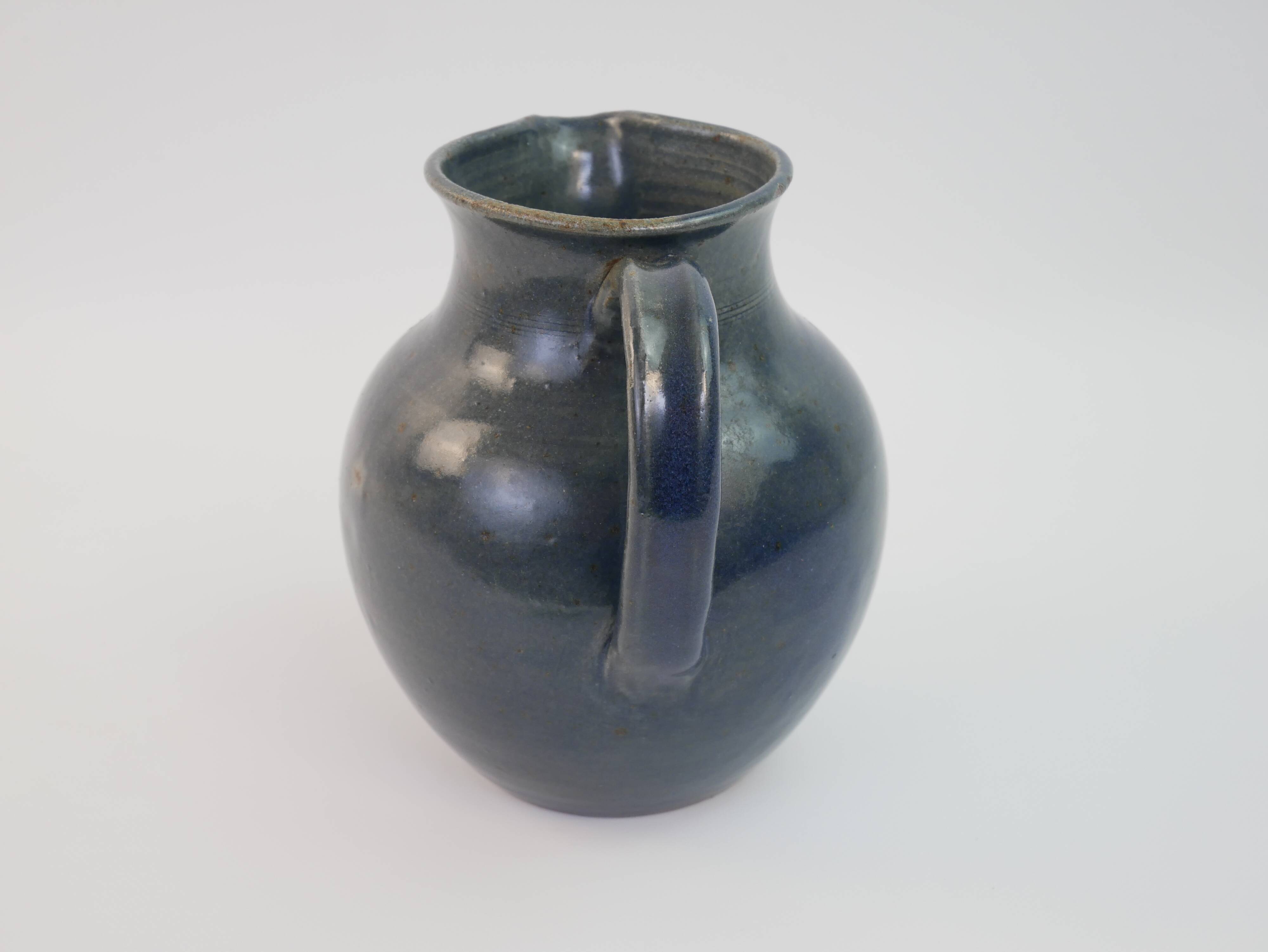 Large blue glazed stoneware pitcher Le Rivet France