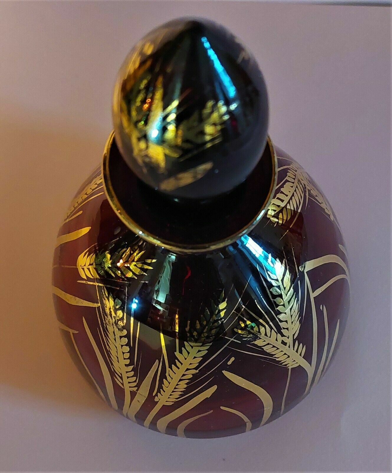 Vintage glass decanter Monaco glassware ruby and gold