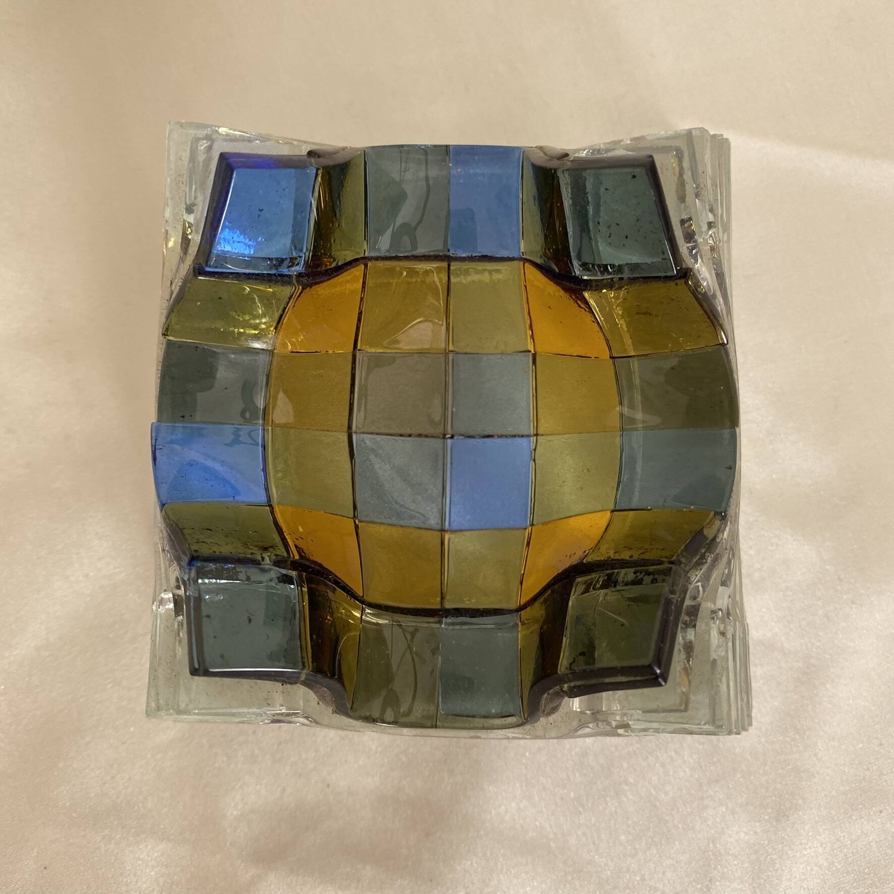 Checkerboard glass ashtray from the 1980s