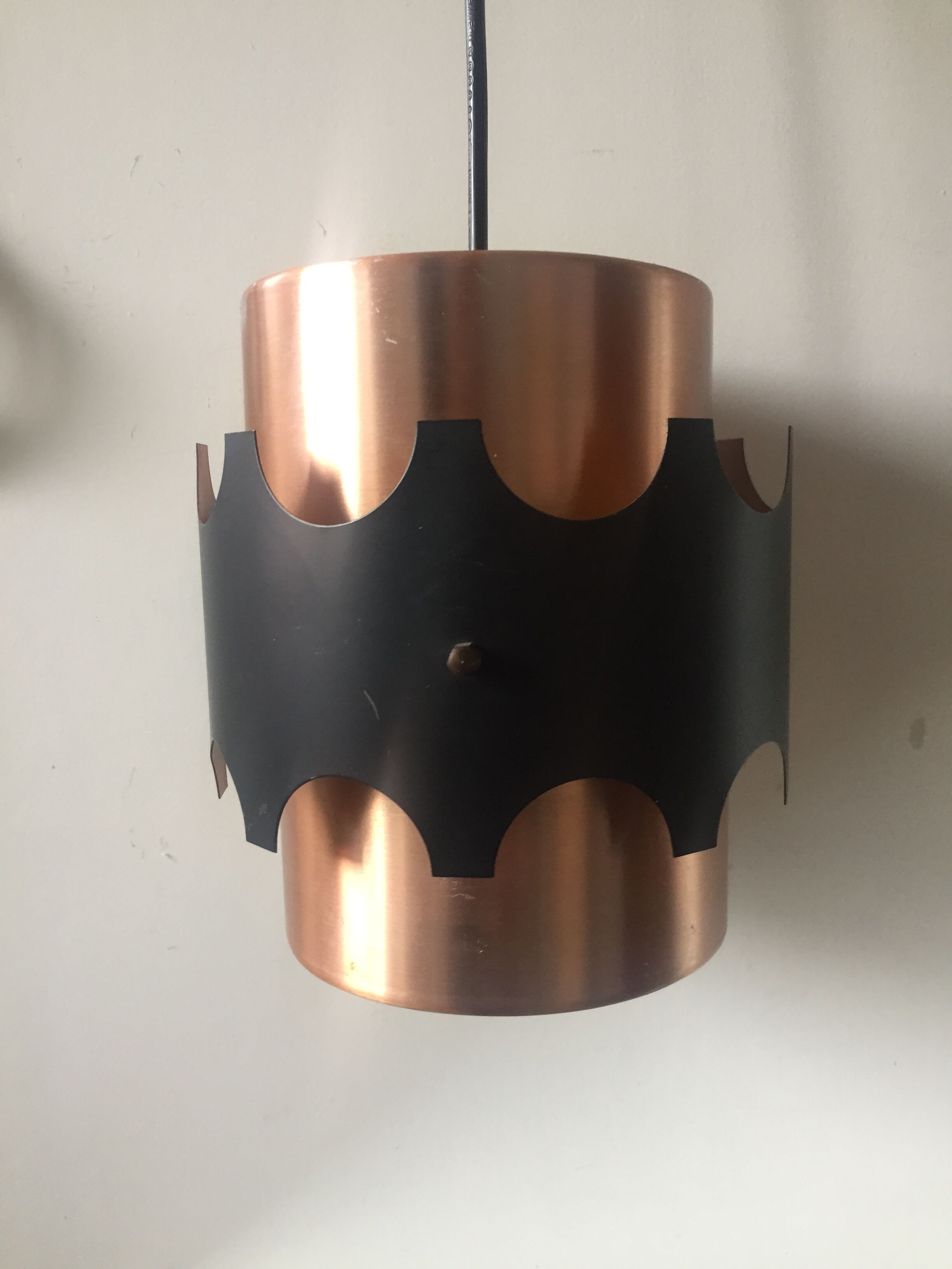 Danish ceiling pendant 1960's in black & copper metal Jo Hammerborg