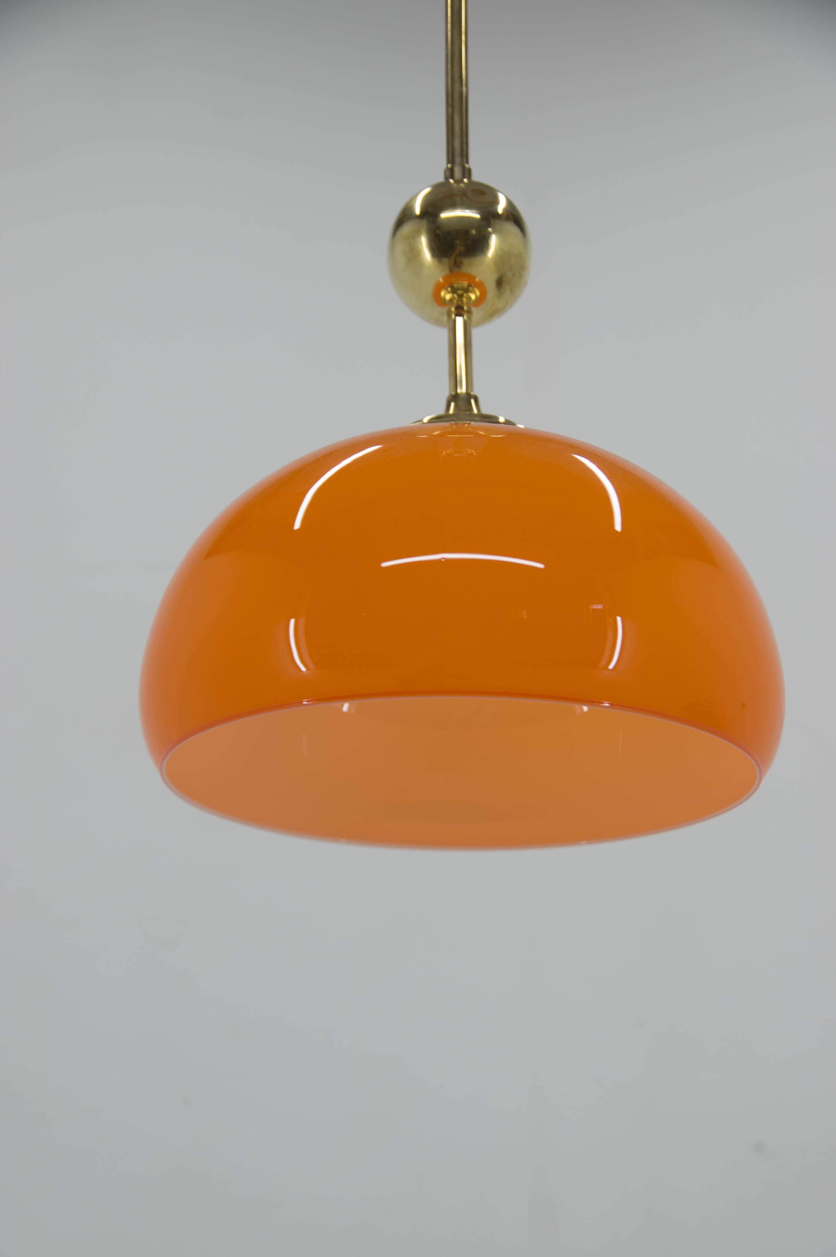 Orange glass and brass pendant, 1980s, restored
