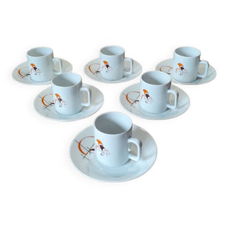Set of 6 cups and saucers 70s Berry Haute Porcelaine
