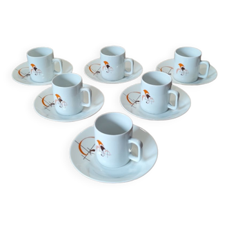 Lot de 6 tasses et soucoupes années 70 Berry Haute Porcelaine