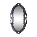 Midcentury wavy "Art Nouveau" leather wrapped mirror