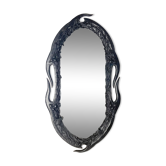 Midcentury wavy "Art Nouveau" leather wrapped mirror