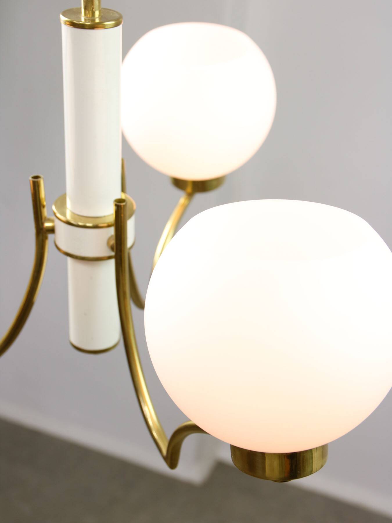 Mid-century Italian Brass and Opaline Chandelier