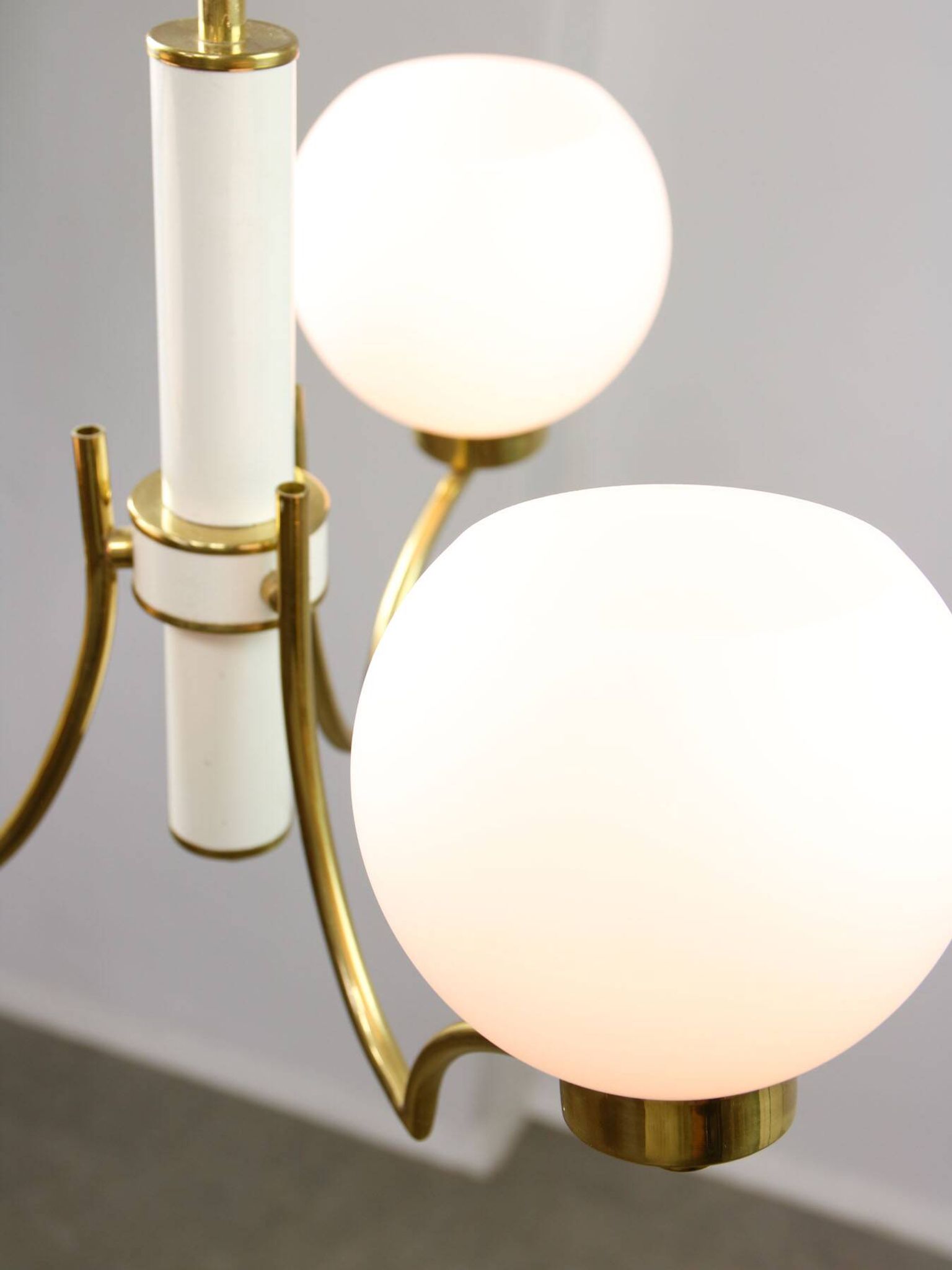 Mid-century Italian Brass and Opaline Chandelier
