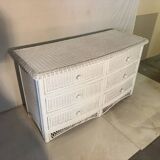 Vintage 6-drawer white woven rattan chest of drawers