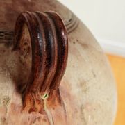 Modernist ceramic sandstone lamp with two handles from the 1950s