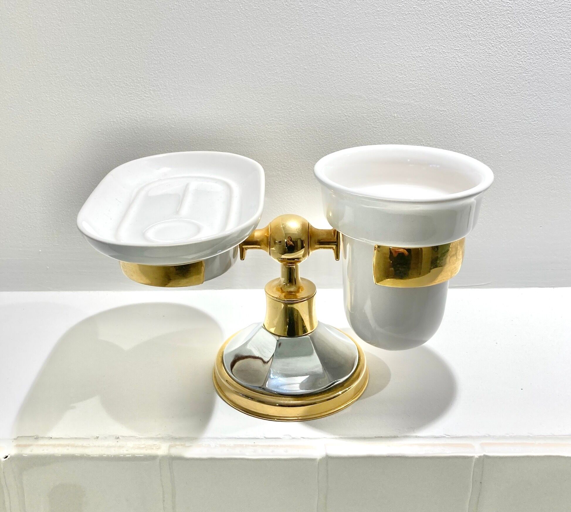 Art Deco soap dish and toothbrush holder